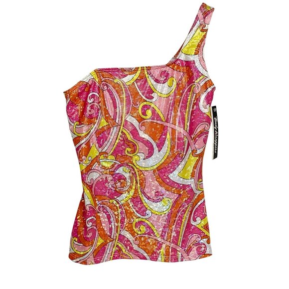 Body Wrappers One Shoulder Mod Sparkly Stretch Dress Top Dance Costume M Pink - Picture 1 of 7